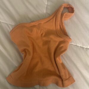 One-Shoulder Orange Ribbed Top